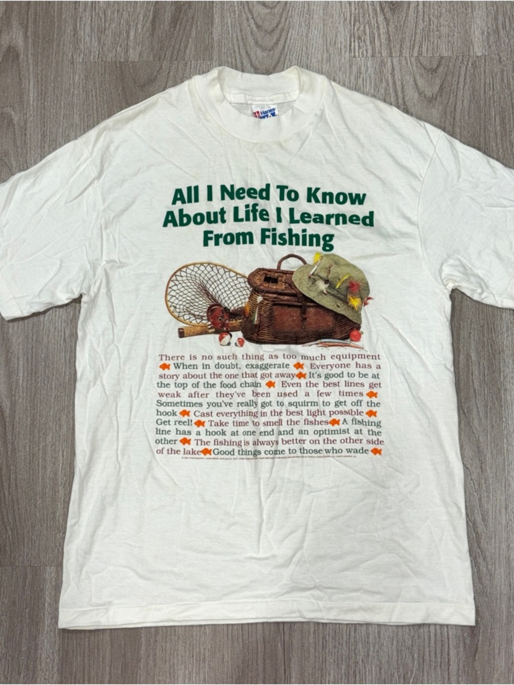 Vintage Fishing Graphic T-Shirt Hanes Beefy USA Mens M White Tee